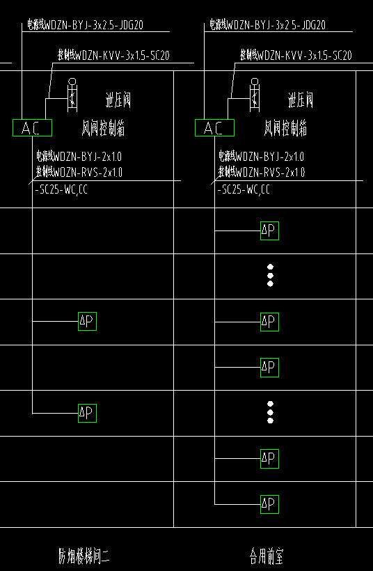 前室、合用前室、避难间（层）楼层之间不相连通，每层均设置一个余压传感器；楼梯间两两连通，可设置两个余压传感器